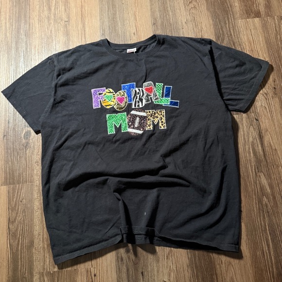 Anvil Football Mom T-Shirt Graphic Print Black Short Sleeve - Picture 1 of 6